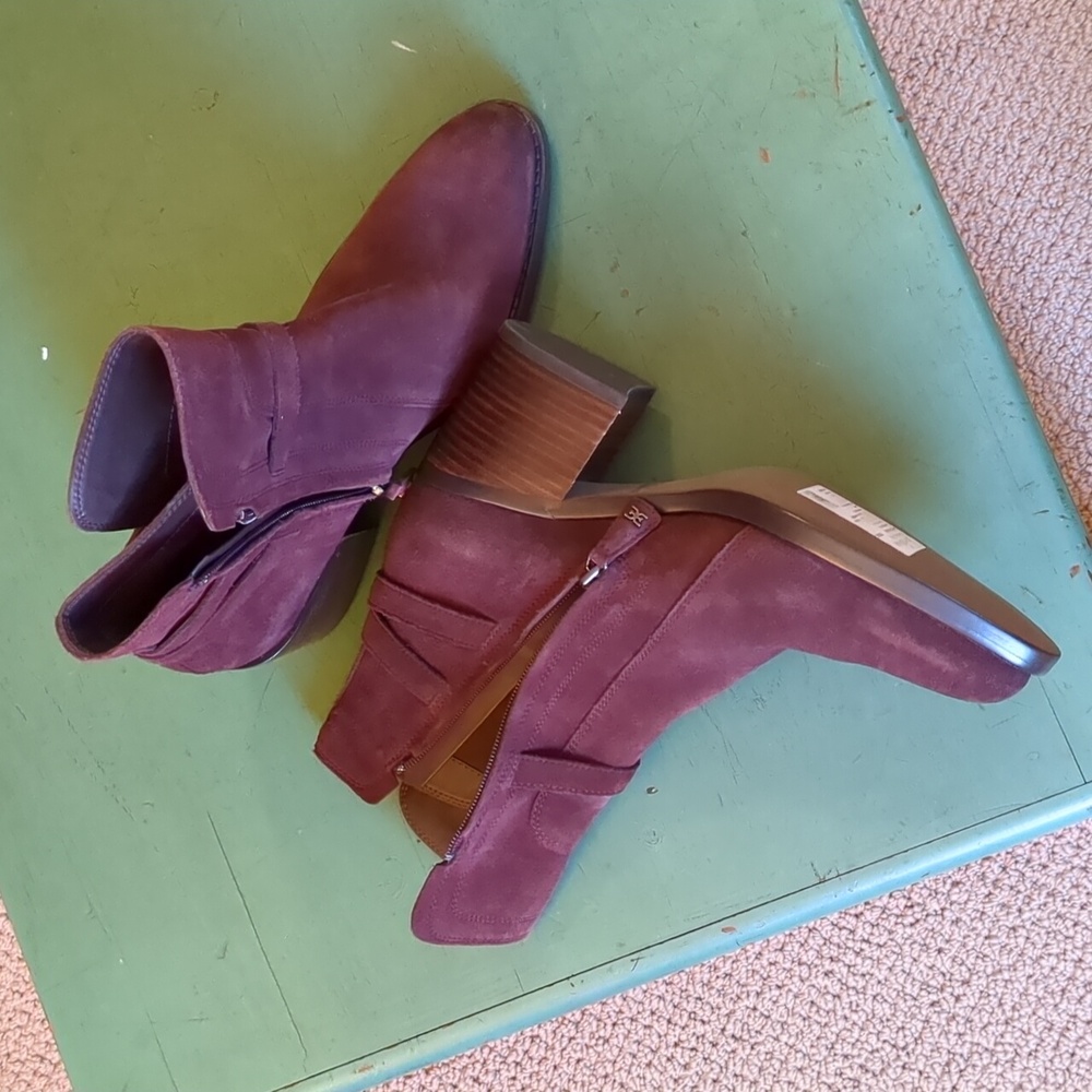 Sam Edelman Simona Boots Burgundy Suede Block Heel - Picture 9 of 13